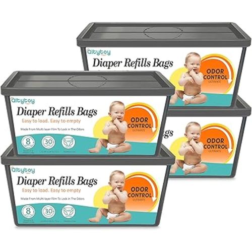 Refills Compatible with Diaper Genie Easy Roll Signature & Platinum Diaper Pail,4-Pack (120 Bags) for 5600 Newborn Diapers,7-Layer Powerful Odor Control.Extra Thickness,Durable & No Tear
