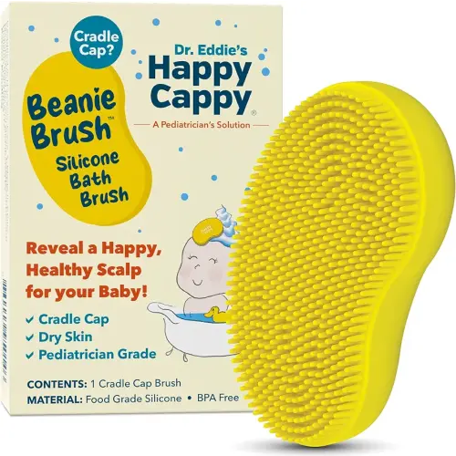 Happy Cappy Beanie Brush - Cradle Cap Brush for Babies, Dry Skin Care, Gentle Exfoliating Baby Scalp Scrubber for Bathing, Helps Dandruff and Flakes, Food Grade Silicone, BPA Free