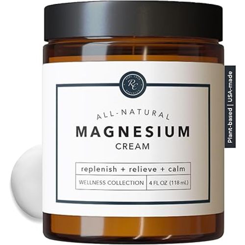 Rowe Casa Organics Natural Magnesium Cream with Raw Shea Butter and Pure Essential Oils – Topical Magnesium Lotion for Sleep, Muscles, and Relaxation – 4 Fl Oz