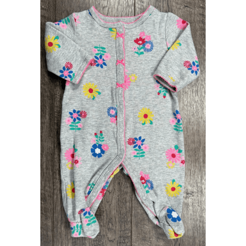 Baby Girl Clothes Carter's 3 Month Gray Flower Footed Outfit