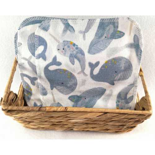 7X7 Cotton Flannel Napkins 2PLY, Reusable Wipes Ocean Print Whales