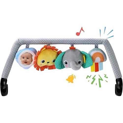 TinlyFinly Baby Bouncer Toy Bar Soft with 4 Hanging Sensory Toys Attachment, Compatible with Baby Bjorn Bouncer, with Mirror, Rattle, Crinkle Sound for Babies All Ages (Colorful Animals)