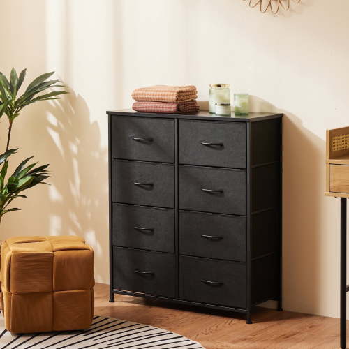 EDX Fabric Dresser, Tall Dresser with 8 Drawers, Metal Frame, Wood Top, Black Storage Organizer