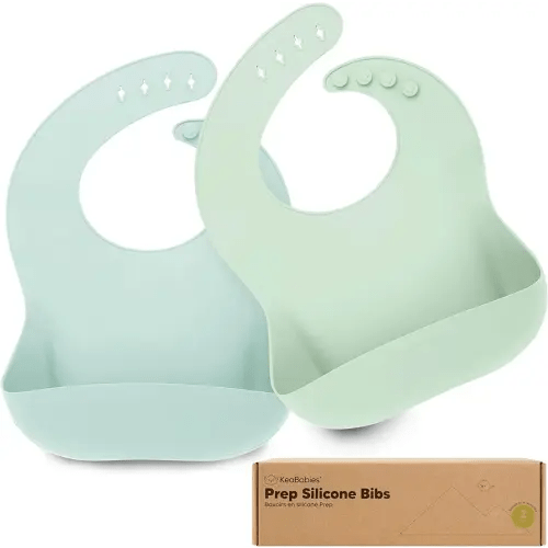KeaBabies 2-Pack Silicone Baby Bibs for Eating - Sturdy Food-Grade Silicone Bibs for Babies Girl, Boy, Large Food Catcher, Clean & Put On Easily, Waterproof Toddler Feeding Essentials(Pastel Sky)
