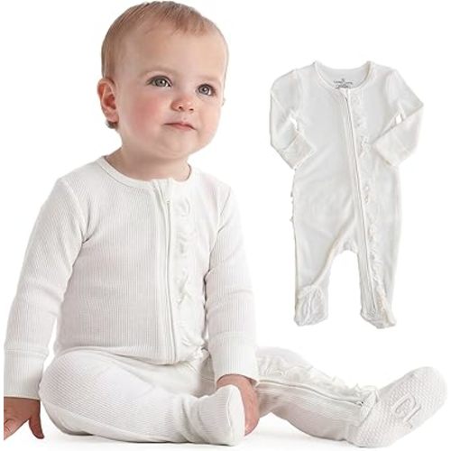 Caden Lane Bamboo Waffle Zipper Footie | Clould White