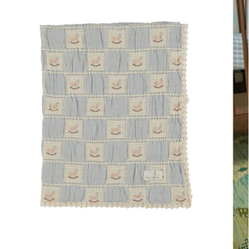 Blue Rocking Horse Patchwork Blanket – Soft Baby Blanket