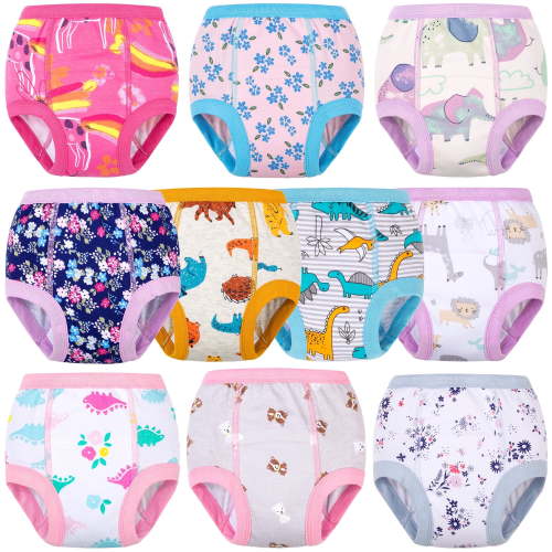 BIG ELEPHANT Toddler Potty Training Pants, Cotton Absorbent Training Underwear for Toddler Girls, 10-pack, 2T