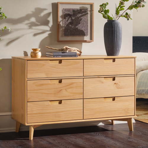 Walker Edison 6 - Drawer Groove Handle Solid Wood Dresser – Natural Pine