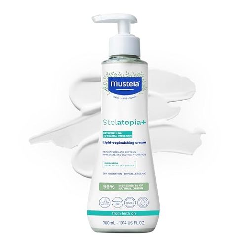 Mustela Stelatopia+ - Lipid-Replenishing Cream - Moisturizer for Eczema-Prone Skin - With Natural Sunflower Oil and Prebiotic - For Babies, Kids & Adults - Fragrance Free - Various Sizes