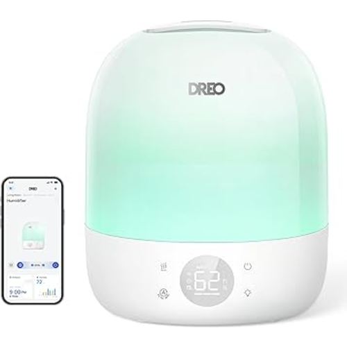 DREO Humidifiers for Bedroom - 30H Max Runtime & RGB Night Light & Sleep Trainer, Ultra Quiet 28dB Cool Mist Humidifier, Top Fill Smart Air Humidifier for Plants, Perfect for Baby & Nursery, HM409S