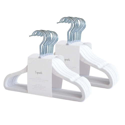 3 Sprouts Ganchos para Ropa de Terciopelo para Bebé, Antideslizantes - Paquete de 30 - Blanco