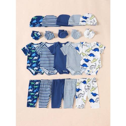 20 Pcs Baby Boy Summer Outfit Set: 5 Pcs Rompers + 5 Pcs Pants + 5 Pcs Hats + 5 Prs Mittens | SHEIN USA