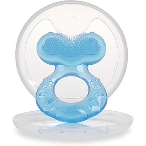 Nuby Silicone Teethe-EEZ Teether with Bristles, Includes Hygienic Case, Blue
