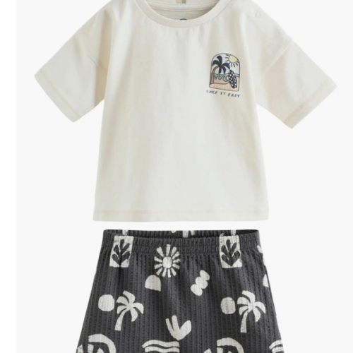 Palm Graphic Cotton T-Shirt & Shorts Set