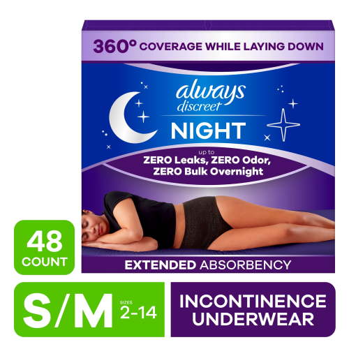Always Discreet Night, Reimagined Adult Diapers for Women Size S/M, 48 CT