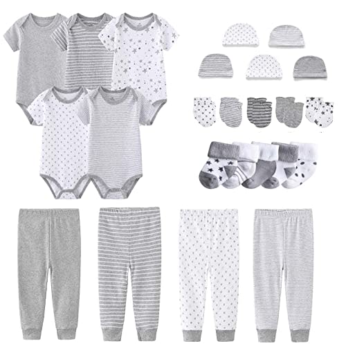 MAMIMAKA Newborn Layette Gift Set Bodysuits Pants for Baby Girl and Boy 24 Piece 100% Cotton Essentials and Accessories