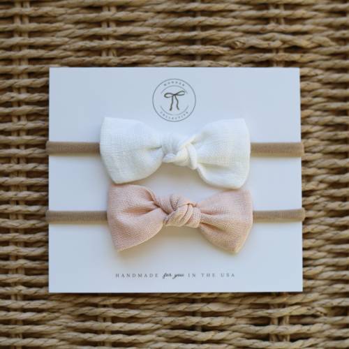 Baby bow headbands, linen hair bows for newborns, knotted bows for baby girls, newborn bow set, neutral baby bows, minimal hair bows