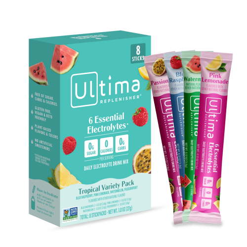 Ultima Replenisher Electrolyte Sugar Free Drink Mix Tropical Variety, Powdered Hydration Packets, 8 Count Packets, 1.0 oz