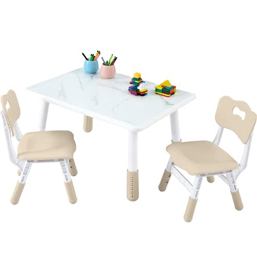 GITAWUSA Toddler Table and Chair Set for Ages 3-8, Adjustable Kids Table and Chairs for Reading,Drawing, Eating, Children Activity Table with Graffiti Tabletop for Daycare/Classroom/Home/Preschool