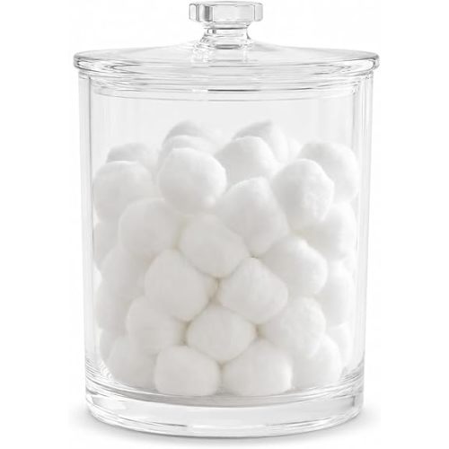 ForPro Clear Acrylic Apothecary Jar with Lid, 60 Oz Shatterproof Bathroom Vanity Organizer, Cotton Ball Holder, Qtip Storage Container Canister for Kitchen, Laundry, Office Decor, 7.75" x 5"