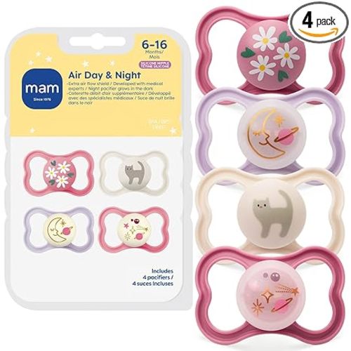 MAM Air Pacifier for Babies 6-16 Months, Extra Air Flow for Sensitive Skin, Glows in The Dark, Developed with Medical Experts, BPA-Free Skin Soft Silicone, 3 Count, Made in Europe