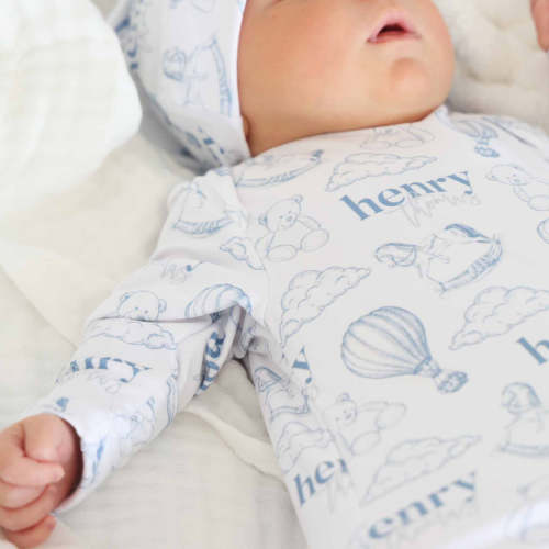 Up In The Clouds Personalized Newborn Baby Knot Gown