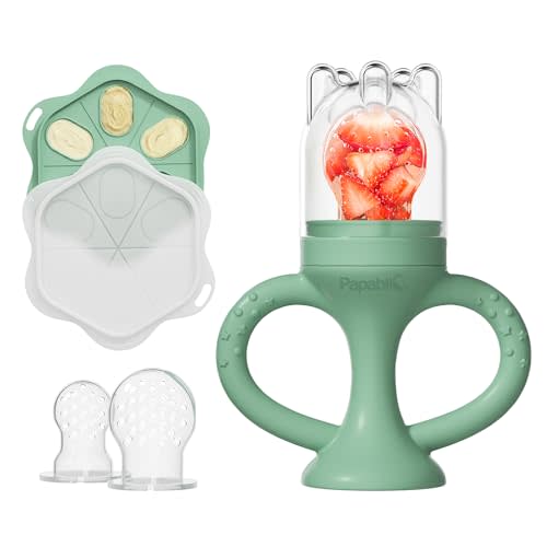 Papablic Easyhold Baby Fruit Food Feeder, Teething Relief & Frozen Teether | Premium Silicone | BPA & PVC Free | Suction Base | Breastmilk Popsicle Molds | Dishwasher Safe | 4-12 Mos Infants