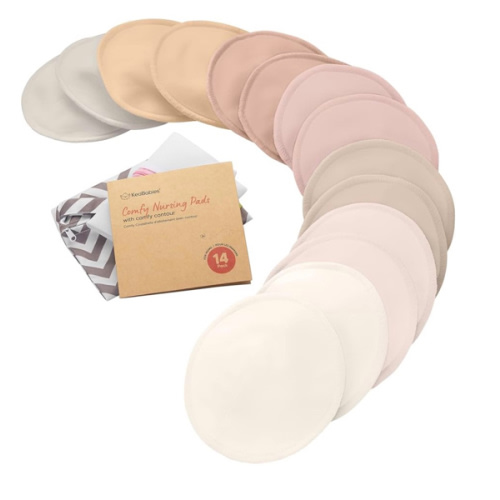Organic Nursing Pads - 14 Washable Viscose Derived from Bamboo Breastfeeding Pads, Wash Bag, Reusable Breast Pads for Breastfeeding, Nipple Pads for Breastfeeding Essentials(Neutrals, L 4.8")