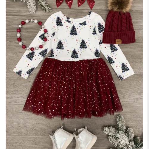 Burgundy Christmas Tree Tutu Dress | Girls' Holiday Clothing – Sparkle In Pink