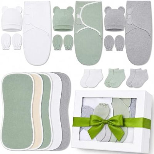 Ramede 18 Pack 0-3 Month Swaddle Essentials Set for 6-13 Lbs Baby Girls