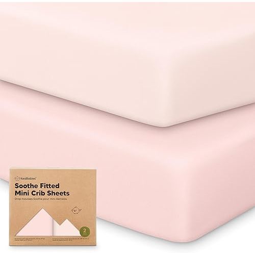 2-Pack Mini Crib Sheets Fitted - 38x26 Pack N Play Sheets for Pack and Play Mattress, Organic Cotton, Soft & Breathable Playard Bedding, Neutral Mini Toddler Bed Cover for Boys, Girls (Mist Rose)