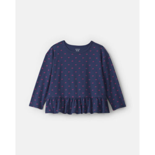 Toddler Girl Bow Long-Sleeve Peplum Top - Navy Blue | Carter's