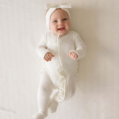Coconut Pointelle Footie Ruffled Zippered One Piece