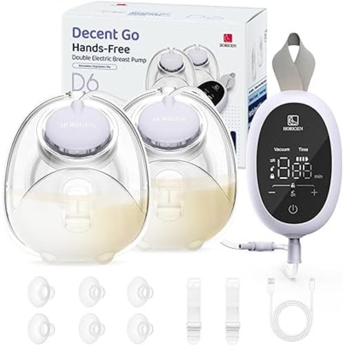 Breast Pump D6, Ultra-Lightweight Hands Free Wearable Breast Pump with Upgraded Leak-Proof Double-Seal Flange, Electric Breastfeeding Pump 3 Modes | 9 Levels, 3 Fine-Tuned Rhythms, 15/17/19/21/25mm