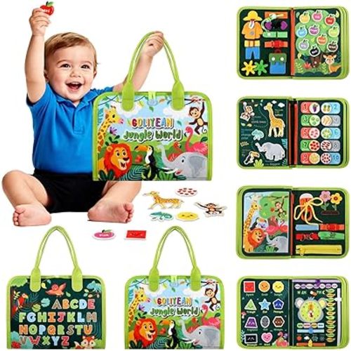 GOLIYEAN Toddler Busy Board - Montessori Toys for Toddler Boy Girl Birthday Gifts, Educational Learning Sensory Busy Book for Toddlers, Quiet Activity Books for Toddlers, Travel Toys for Airplane Car