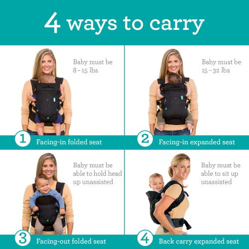 Free Shipping! Infantino Baby Carrier, 4-in-1 Convertible, 8-32 lb, Black with Adjustable Support