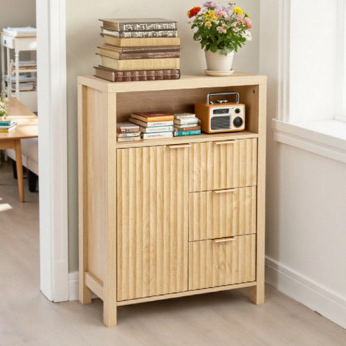 Rebrilliant Free-Standing Cabinet Oak 3-Drawer 1-Door Bathroom Livingroom & Reviews | Wayfair