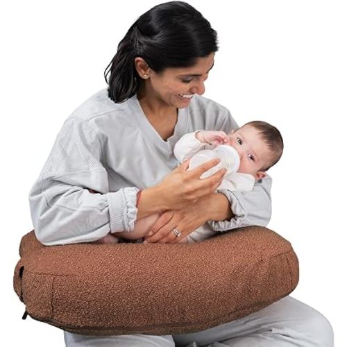 Boppy Nursing Pillow Luxe - Ergonomic Bottle & Breastfeeding Pillow with High Lift & Firm Support - Water-Resistant with Washable Premium Fabric Cover - Baby Safety Alliance Verified - Boucle Chestnut