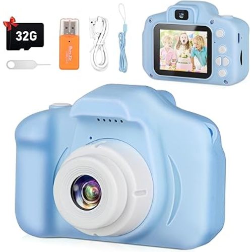 Upgrade Toddler Camera Children Video Camcorder,Kids Digital Selfie Camera Toys with 32GB SD Card for 3 4 5 6 7 8 9 Year Old Girls and Boys, Christmas Birthday Gifts for Boys - Blue