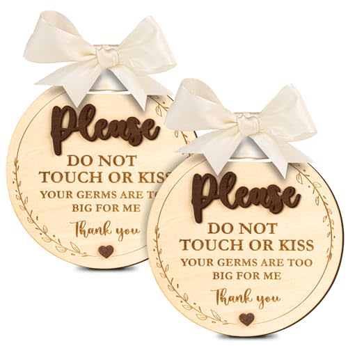 Woodamore Please Do Not Touch Or Kiss Baby Sign - 2 Pack Dont Touch Baby Sign For Car Seat Or Stroller Tag, No Touching Baby Signage For Baby Newborn