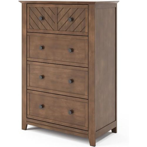 Child Craft Atwood 4-Drawer Chest, 33" W Modern Nursery Chest with Chevron Top Drawer, Hexagonal Knobs, Anti-Tip Kit, Cocoa Bean