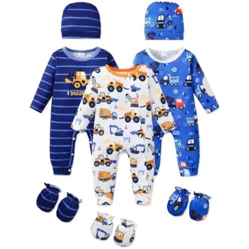 NZRVAWS Baby Boy Clothes Newborn Boy Outfits Infant Hat Mitten 11 Pieces Bear Pattern Romper Pajamas Jumpsuit 0-12 Months