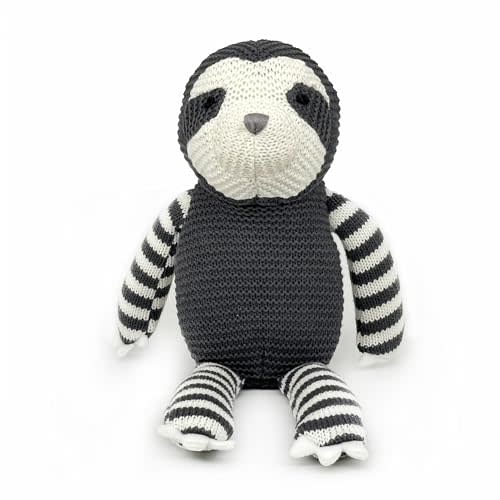 FLUFFYFUN 100% Organic Cotton Baby Toys 7.1" Sloth Stuffed Animal for Newborn (Grey)