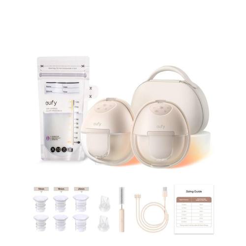 eufy - Heated Wearable Breast Pump S1 Pro with Milk Storage Bag, Hands‑Free in‑Bra, HeatFlow™ Tech, Wireless Charging Case - Brown