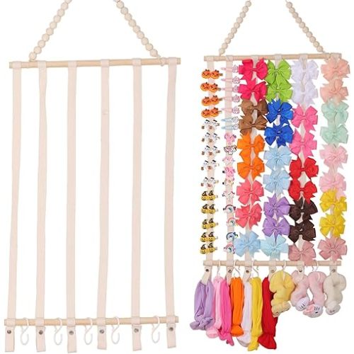 YOcity Bow Organizer for Girls Baby Headband Holder Bow Holder for Kids Hair Accessory Storage Headband Organizer for Girls Wall Room Baby Nursery Decors (Beige)