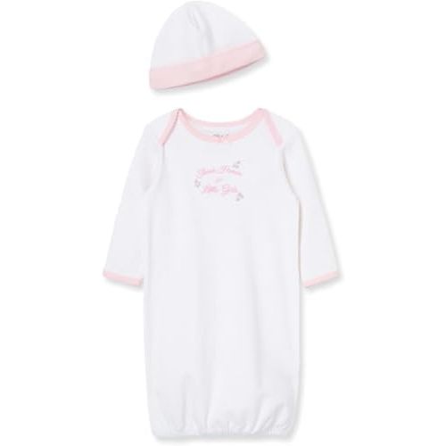 Little Me Clothes for Baby Girls' 2-Piece Nightgown and Cap Set 100% Cotton with Elastic Bottom, Baby Essentials, 0-3 Months