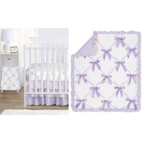 Sweet Jojo Designs Girls Baby Crib Bedding Set - Ballerina and Ballet Bows Purple and White 4pc