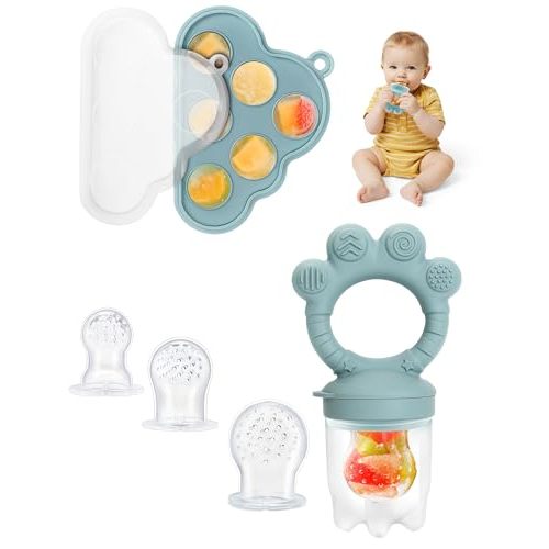 LOTBILL Baby Breastmilk Popsicle Molds & Fruit Food Feeder Pacifier, Silicone Baby Food Storage Containers, Baby Popsicle Molds Teething for Toddler Teething & Infant Self Feeding (Blue)