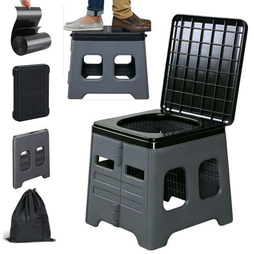 Portable Camping Toilet, Portable Folding Toilet with Lid, Travel Potty for Adults, Foldable Toilet Potty Car Toilet with Garbage Bag & Storage Bag, Travel Toilet for RV Car Hiking, Beach, Travel