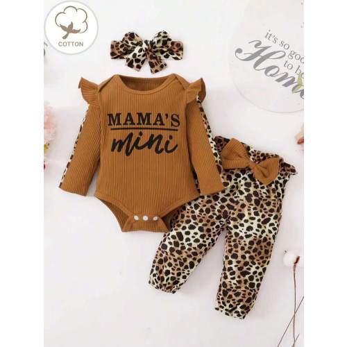 Baby Girl Fashionable 3-Piece Outfit With Headband, Bodysuit , Leopard Print Paperbag Waist Pants | SHEIN USA
